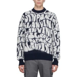 Lanvin navy & white logo print crewneck sweater